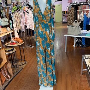 Teal and Gold Paisley Maxi Dress